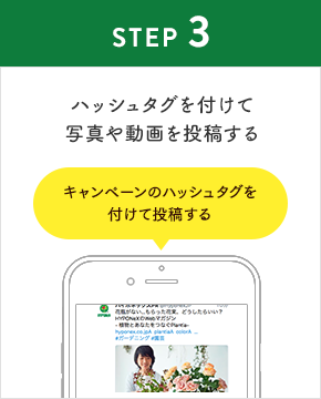 STEP3:キャンペーンのハッシュタグを付けて写真や動画を投稿する